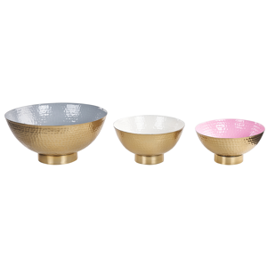 Beliani Set of 3 Decorative Bowls Gold Metal Hammered Finish Round Accent Bowl Design Material:Iron Size:22/23/30x11/12/16x22/23/30