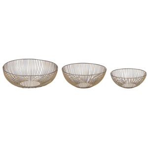 Beliani Set of 3 Decorative Bowls Gold Metal Round Accent Bowl Openwork Design Material:Iron Size:30/39/46x12/14/15x30/39/46