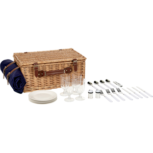 Beliani 4 Person Picnic Hamper Natural and Grey Wicker with Cutlery Set Plates Wine Glasses and Cool Bag with Corkscrew Blanket Included Washed Finish Material:Willow Wood Size:30x20x46