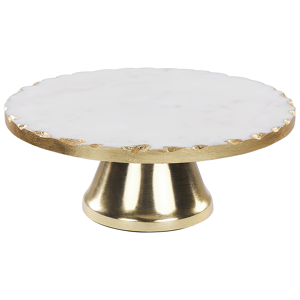 Beliani Cake Stand White and Gold Marble Stainless Steel 28 x 28 x 11 cm Decorative Stylish Carved Serving Tray Pastry Holder Material:Marble Size:28x11x28