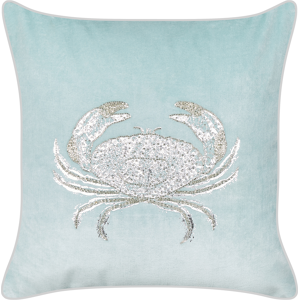 Beliani Scatter Cushion Blue Velvet 45 x 45 cm Marine Crab Motif Square Polyester Filling Home Accessories Material:Velvet Size:45x10x45