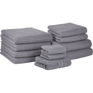 Beliani Set of 11 Towels Grey Cotton Low Twist Guest Hand Bath Towel Bath Sheet and Bath Mat Material:Cotton Size:x1x