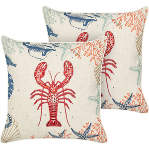 Beliani Set of 2 Scatter Cushions Beige Linen 45 x 45 cm Marine Lobster Pattern Square Polyester Filling Home Accessories Material:Linen Size:45x10x45