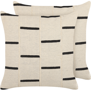 Beliani Set of 2 Scatter Cushions Beige and Black Cotton 45 x 45 cm Striped Geometric Pattern Handmade Removable Cover with Filling Material:Cotton Size:45x10x45