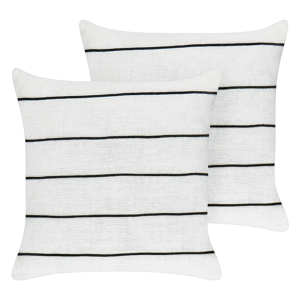 Beliani Set of 2 Decorative Cushions White nad Black Linen Cotton 50 x 50 cm Striped Pattern Decor Accessories Material:Linen Size:50x8x50
