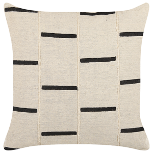 Beliani Scatter Cushion Beige and Black Cotton 45 x 45 cm Striped Geometric Pattern Handmade Removable Cover with Filling Material:Cotton Size:45x10x45