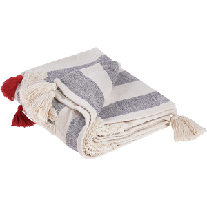 Beliani Blanket White and Grey Cotton 125 x 150 cm Hand-Tufted Horses Pattern Tassels Striped Boho Material:Cotton Size:x0.5x125