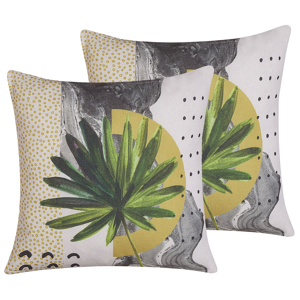 Beliani Set of 2 Decorative Cushions Multicolour  45 x 45 cm Leaf Print Throw Pillow Home Soft Accessory Material:Polyester Size:45x6x45