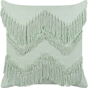 Beliani Decorative Cushion Light Green Cotton 45 x 45 cm with Tassels Boho Design Decor Accessories Material:Cotton Size:45x14x45