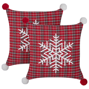 Beliani Set of 2 Scatter Cushions Red Polyester Fabric Tartan Christmas Pattern 45 x 45 cm  Material:Polyester Size:45x7x45