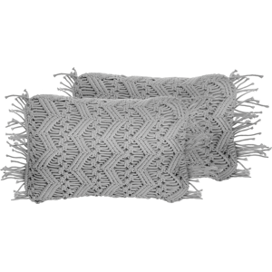 Beliani Set of 2 Decorative Cushions Grey Cotton Macramé 30 x 45 cm with Tassels Rope Boho Retro Decor Accessories Material:Cotton Size:45x12x30