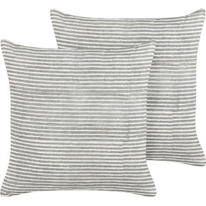 Beliani Set of 2 Decorative Cushions Grey and White Linen Cotton 50 x 50 cm Striped Pattern Decor Accessories Material:Linen Size:50x8x50