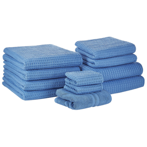 Beliani Set of 11 Towels Blue Cotton Low Twist Guest Hand Bath Towel Bath Sheet and Bath Mat Material:Cotton Size:x1x