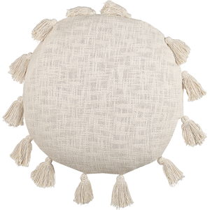 Beliani Decorative Cushion Beige Cotton 45 cm Round with Tassels Modern Boho Decor Accessories Material:Cotton Size:45x10x45