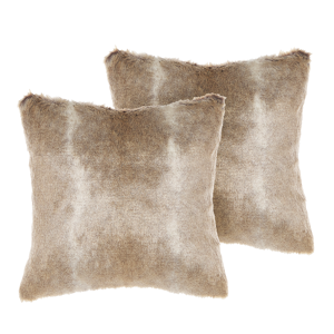 Beliani Set of 2 Throw Cushions Brown Acrylic 45 x 45 cm Boho Solid Colour Zipper Furry Living Room Bedroom Material:Faux Fur Size:45x10x45