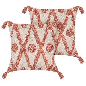 Beliani Set of 2 Decorative Pillows Beige and Orange Cotton 45 x 45 cm Geometric Pattern Boho Design Throw Cushions Material:Cotton Size:45x10x45