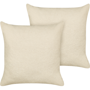 Beliani Set of 2 Decorative Cushions Beige Boucle 60 x 60 cm Woven Removable with Zipper Boho Decor Accessories Material:Boucle Size:60x4x60