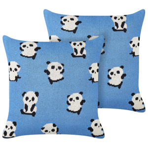 Beliani Set of 2 Kids Decorative Cushions Blue Cotton Covers 45 x 45 cm Pandas Pattern Kids Bedroom Accessory Material:Cotton Size:45x10x45
