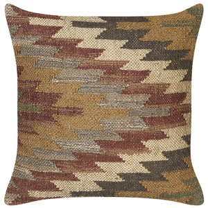 Beliani Scatter Cushion Multicolour Jute Cotton 45 x 45 cm Geometric Pattern Handmade Removable Cover with Filling Material:Jute Size:45x10x45