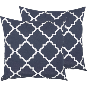 Beliani Set of 2 Outdoor Cushions Polyester Navy Blue 40 x 40 cm Zip Modern Design Scatter Cushion Throw Trellis Pattern Material:Polyester Size:40x8x40