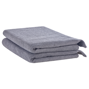 Beliani Set of 2 Bath Sheets Towels Grey Terry Cotton Polyester 100 x 150 cm Tassels Texture Bath Towels Material:Cotton Size:x0.5x