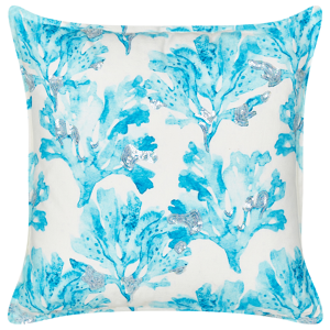 Beliani Scatter Cushion White and Blue Cotton 45 x 45 cm Marine Coral Pattern Square Polyester Filling Home Accessories Material:Cotton Size:45x9x45