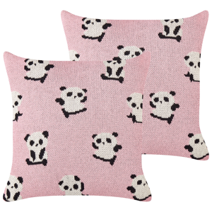 Beliani Set of 2 Kids Decorative Cushions Pink Cotton Covers 45 x 45 cm Pandas Pattern Kids Bedroom Accessory Material:Cotton Size:45x10x45