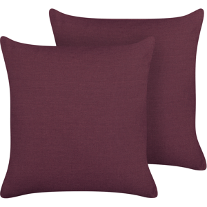 Beliani Set of 2 Decorative Cushions Purple Linen 45 x 45 cm Solid Colour Home Decoration Material:Linen Size:45x10x45