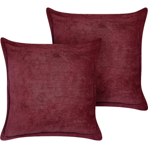 Beliani Set of 2 Burgundy Decorative Pillows Corduroy 43 x 43 cm Modern Traditional Living Room Bedroom Cushions Material:Corduroy Size:43x7x43