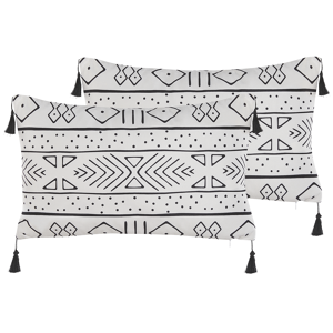 Beliani Set of 2 Cushions White and Black Polyester Cover 30 x 50 cm Decorative Pillows Geometric Pattern Material:Velvet Size:50x7x30