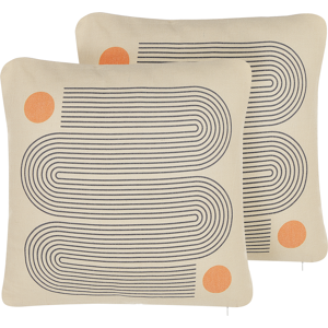 Beliani Set of 2 Throw Cushions Beige and Grey Cotton and Polyester Blend 45 x 45 cm Decorative Soft Home Accessory Geometric Print Material:Polyester Size:45x10x45