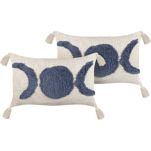 Beliani Set of 2 Decorative Cushions Grey Cotton 35 x 55 cm Solid Pattern with Tassels Boho Decor Accessories Material:Cotton Size:55x10x35