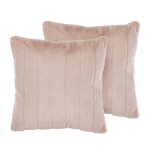 Beliani Set of 2 Throw Cushions Light Pink Polyester 45 x 45 cm Glam Embossed Zipper Furry Living Room Bedroom Material:Faux Fur Size:45x10x45