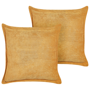 Beliani Set of 2 Yellow Decorative Pillows Corduroy 43 x 43 cm Modern Traditional Living Room Bedroom Cushions Material:Corduroy Size:43x7x43
