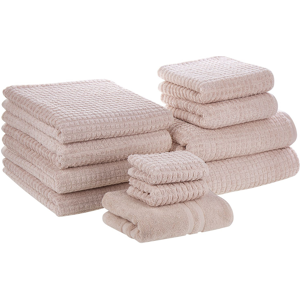 Beliani Set of 11 Towels Pink Cotton Low Twist Guest Hand Bath Towel Bath Sheet and Bath Mat Material:Cotton Size:x1x