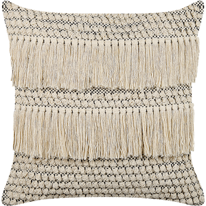 Beliani Decorative Cushion Beige Cotton 45 x 45 cm with Tassels Boho Decor Accessories Material:Cotton Size:45x14x45