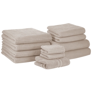 Beliani Set of 11 Towels Beige Cotton Low Twist Guest Hand Bath Towel Bath Sheet and Bath Mat Material:Cotton Size:x1x