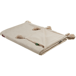 Beliani Blanket Beige and Brown Cotton 130 x 180 cm Handmade Embrioidery Bed Throw Cosy Lama Pattern with Tassels Material:Cotton Size:x1x130