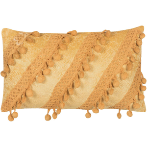 Beliani Decorative Cushion Yellow with Tassels 30 x 50 cm Striped Retro Boho Decor Accessories Material:Viscose Size:50x10x30