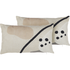 Beliani Set of 2 Scatter Cushions Beige 30 x 50 cm Abstract Motif Decorative Throw Pillows Removable Covers Zipper Closure Modern Boho Style Material:Polyester Size:50x10x30