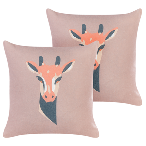 Beliani Set of 2 Decorative Cushions Pastel Pink Animal Print 45 x 45 cm Giraffe Motif Modern Safari Decor Material:Polyester Size:45x10x45