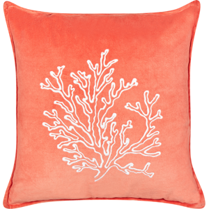 Beliani Scatter Cushion Red Velvet 45 x 45 cm Marine Coral Motif Square Polyester Filling Home Accessories Material:Velvet Size:45x10x45