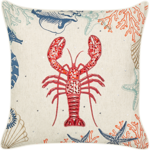 Beliani Scatter Cushion Beige Linen 45 x 45 cm Marine Lobster Pattern Square Polyester Filling Home Accessories Material:Linen Size:45x10x45