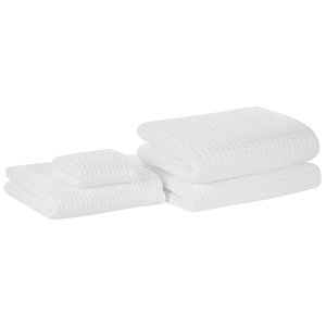 Beliani Set of 4 Towels White Cotton Low Twist Guest Hand Bath Towels and Bath Sheet Material:Cotton Size:x1x