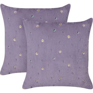 Beliani Set of 2 Scatter Cushions Violet Shaggy Polyester Fabric Floral Pattern 45 x 45 cm  Material:Polyester Size:45x7x45