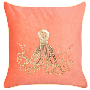Beliani Scatter Cushion Red Velvet 45 x 45 cm Marine Octopus Motif Square Polyester Filling Home Accessories Material:Velvet Size:45x10x45
