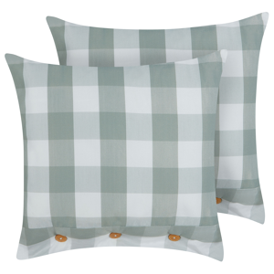 Beliani Set of 2 Scatter Cushions Mint Green Fabric 45 x 45 cm Checked Pattern Cottage Style Textile Material:Polyester Size:45x12x45