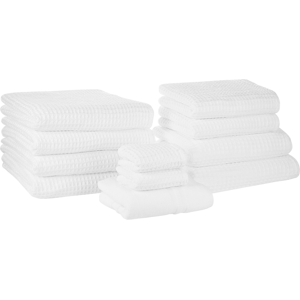 Beliani Set of 11 Towels White Cotton Low Twist Guest Hand Bath Towel Bath Sheet and Bath Mat Material:Cotton Size:x1x