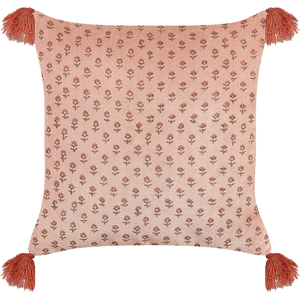 Beliani Decorative Cushion Pink Velvet and Cotton 45 x 45 cm Floral Pattern Block Printed Boho Decor Accessories Material:Velvet Size:45x10x45