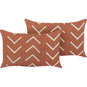 Beliani Set of 2 Decorative Cushions Orange Cotton 35 x 55 cm Geometric Pattern Boho Decor Accessories Material:Cotton Size:55x10x35